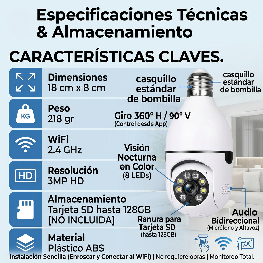 Cámara WiFi 360° HD con visión nocturna