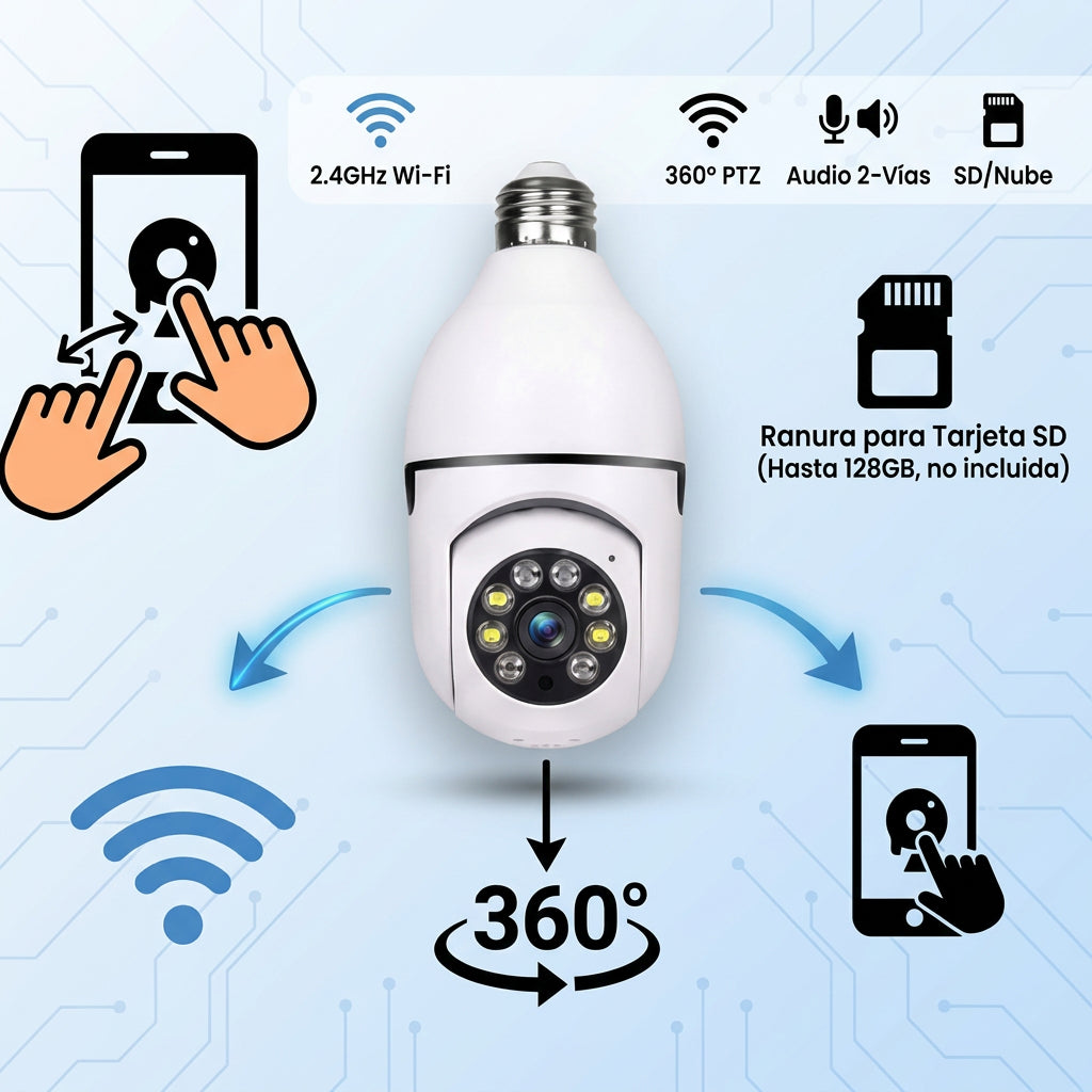 Cámara WiFi 360° HD con visión nocturna